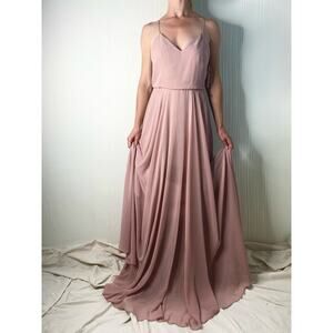 JENNY YOO Inesse Dusty Rose Blush Maxi Chiffon Gown US 2 Whipped Apricot NWT